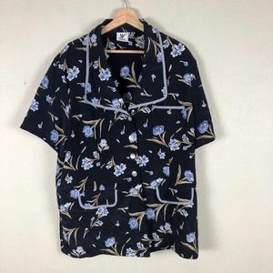 MAGGIE Lawrence Shirt Black Blue Floral Button‎ Up Versatile Size 22/24